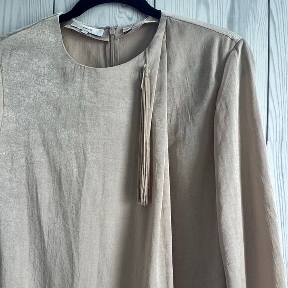 Vince Women's Drape Neck Tassel Blouse Champagne Size 12 - Picture 2 of 8